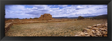 Framed Landscape view of Pecos Pueblo mission church ruins, Pecos National Historical Park, New Mexico, USA Print