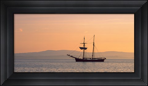 Framed Tall ship in the Baie De Douarnenez at sunrise, Finistere, Brittany, France Print