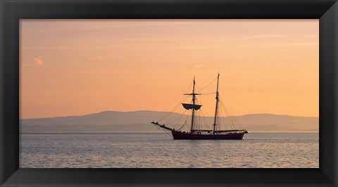 Framed Tall ship in the Baie De Douarnenez at sunrise, Finistere, Brittany, France Print