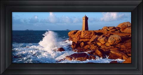 Framed Waves crashing at Ploumanac&#39;h Lighthouse, Pink Granite Coast, Perros-Guirec, Cotes-d&#39;Armor, Brittany, France Print