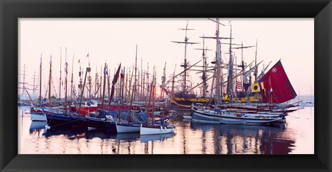 Framed Tall ship in Douarnenez harbor, Finistere, Brittany, France Print