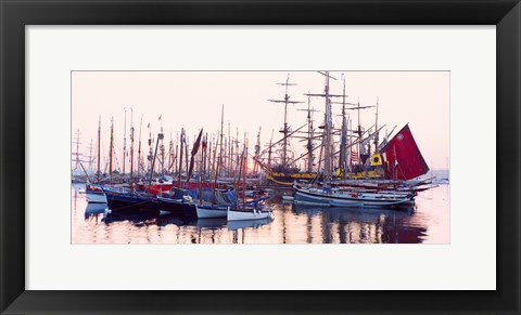 Framed Tall ship in Douarnenez harbor, Finistere, Brittany, France Print