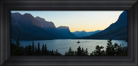 Framed Sunset over St. Mary Lake with Wild Goose Island, US Glacier National Park, Montana, USA Print