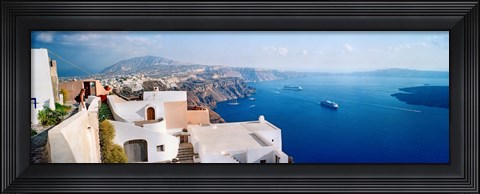 Framed High angle view of a town at coast, Santorini, Cyclades Islands, Greece Print