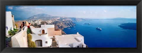 Framed High angle view of a town at coast, Santorini, Cyclades Islands, Greece Print