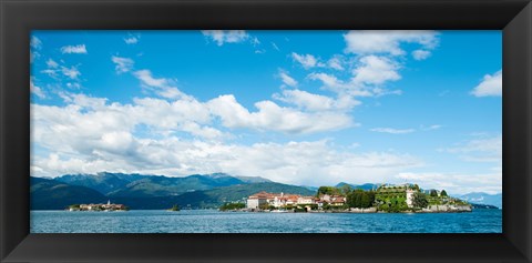 Framed Buildings on an island in a lake, Isola dei Pescatori, Isola Bella, Stresa, Lake Maggiore, Piedmont, Italy Print