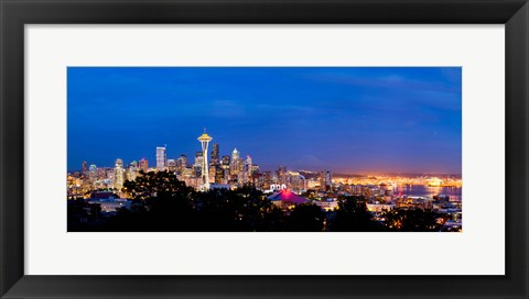Framed High angle view of a city at dusk, Seattle, King County, Washington State, USA 2012 Print