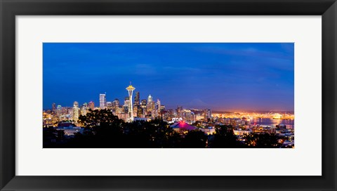 Framed High angle view of a city at dusk, Seattle, King County, Washington State, USA 2012 Print