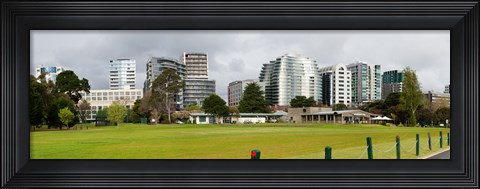 Framed Apartment buildings along Queens Road at edge of Albert Park Lake, Melbourne, Victoria, Australia Print