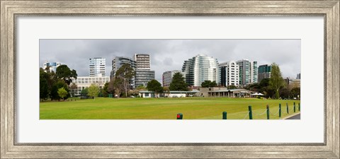 Framed Apartment buildings along Queens Road at edge of Albert Park Lake, Melbourne, Victoria, Australia Print