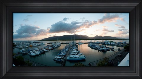 Framed Boats at a marina at dusk, Shangri-La Hotel, Cairns, Queensland, Australia Print