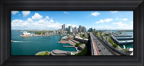 Framed Opera house with city skyline, Sydney Opera House, Sydney, New South Wales, Australia 2012 Print