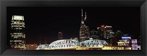 Framed Skylines and Shelby Street Bridge at night, Nashville, Tennessee Print
