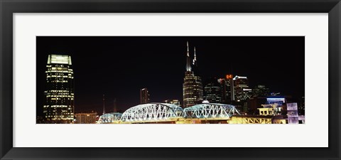 Framed Skylines and Shelby Street Bridge at night, Nashville, Tennessee Print