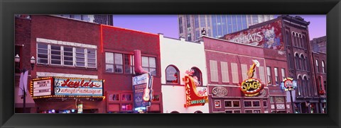 Framed Neon signs on buildings, Nashville, Tennessee Print