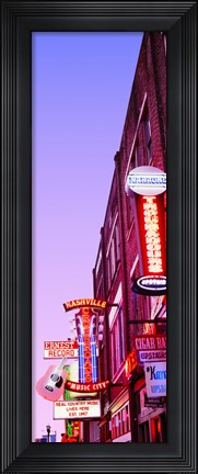 Framed Neon signs at dusk, Nashville, Tennessee, USA Print