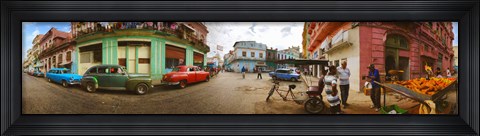 Framed 360 degree view of street scene, Havana, Cuba Print