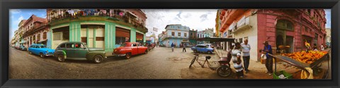 Framed 360 degree view of street scene, Havana, Cuba Print