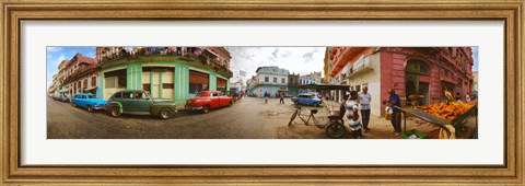 Framed 360 degree view of street scene, Havana, Cuba Print