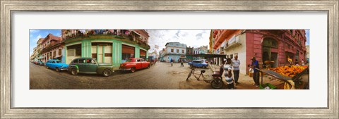 Framed 360 degree view of street scene, Havana, Cuba Print