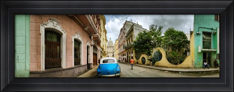 Framed Car in a street with a government building in the background, El Capitolio, Havana, Cuba Print