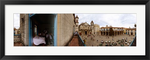 Framed Balcony overlooking the Plaza de la Catedral, Old Havana, Havana, Cuba Print