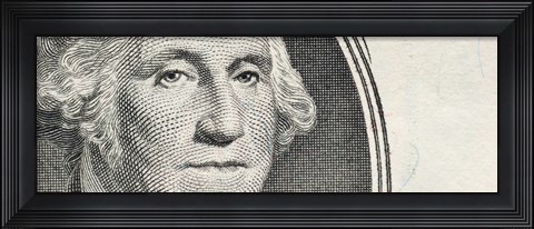 Framed Details of George Washington&#39;s image on the US dollar bill Print