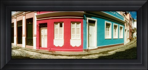 Framed Houses along a street in a city, Pelourinho, Salvador, Bahia, Brazil Print