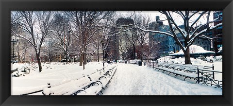 Framed Snow covered park, Union Square, Manhattan, New York City, New York State, USA Print