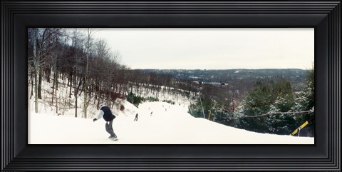 Framed People skiing and snowboarding on Hunter Mountain, Catskill Mountains, Hunter, Greene County, New York State, USA Print