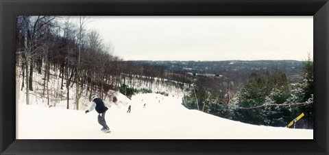 Framed People skiing and snowboarding on Hunter Mountain, Catskill Mountains, Hunter, Greene County, New York State, USA Print