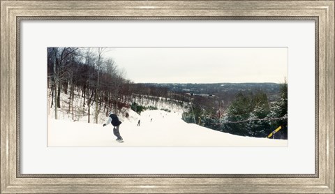 Framed People skiing and snowboarding on Hunter Mountain, Catskill Mountains, Hunter, Greene County, New York State, USA Print
