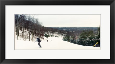 Framed People skiing and snowboarding on Hunter Mountain, Catskill Mountains, Hunter, Greene County, New York State, USA Print