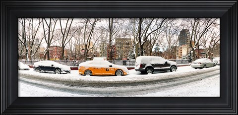 Framed Snow covered cars parked on the street in a city, Lower East Side, Manhattan, New York City, New York State, USA Print