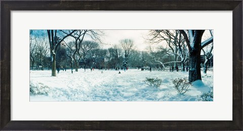 Framed Snow covered park, Lower East Side, Manhattan, New York City, New York State, USA Print