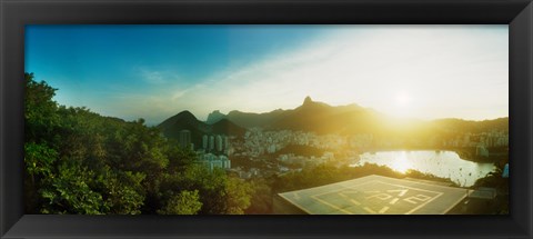 Framed Helipad at the top of Sugarloaf Mountain at sunset, Rio de Janeiro, Brazil Print