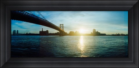 Framed Suspension bridge over a river, Williamsburg Bridge, East River, Lower East Side, Manhattan, New York City, New York State Print