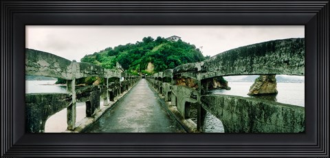 Framed Stone bridge leading to a small island, Niteroi, Rio de Janeiro, Brazil Print