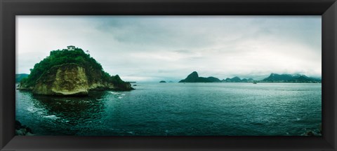 Framed Small island in the ocean, Niteroi, Rio de Janeiro, Brazil Print