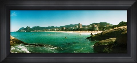Framed Tourists on the beach, Ipanema Beach, Rio de Janeiro, Brazil Print