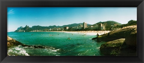 Framed Tourists on the beach, Ipanema Beach, Rio de Janeiro, Brazil Print