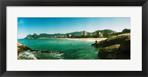 Framed Tourists on the beach, Ipanema Beach, Rio de Janeiro, Brazil Print