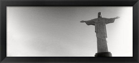 Framed Low angle view of Christ The Redeemer, Corcovado, Rio de Janeiro, Brazil (black and white) Print