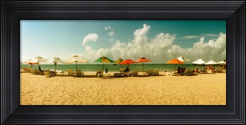 Framed People relaxing under umbrellas on the beach, Morro De Sao Paulo, Tinhare, Cairu, Bahia, Brazil Print