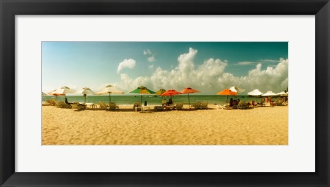 Framed People relaxing under umbrellas on the beach, Morro De Sao Paulo, Tinhare, Cairu, Bahia, Brazil Print