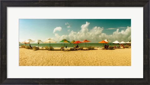 Framed People relaxing under umbrellas on the beach, Morro De Sao Paulo, Tinhare, Cairu, Bahia, Brazil Print