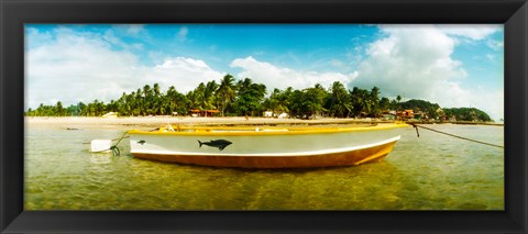 Framed Small wooden boat moored on the beach, Morro De Sao Paulo, Tinhare, Cairu, Bahia, Brazil Print