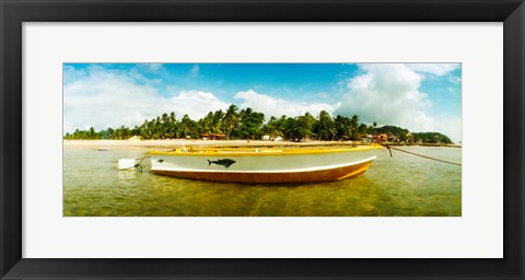 Framed Small wooden boat moored on the beach, Morro De Sao Paulo, Tinhare, Cairu, Bahia, Brazil Print