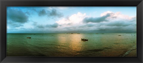 Framed Small wooden boat in the ocean, Morro De Sao Paulo, Tinhare, Cairu, Bahia, Brazil Print