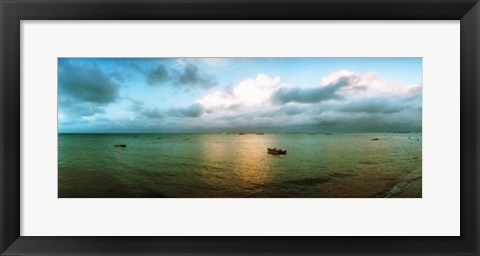 Framed Small wooden boat in the ocean, Morro De Sao Paulo, Tinhare, Cairu, Bahia, Brazil Print